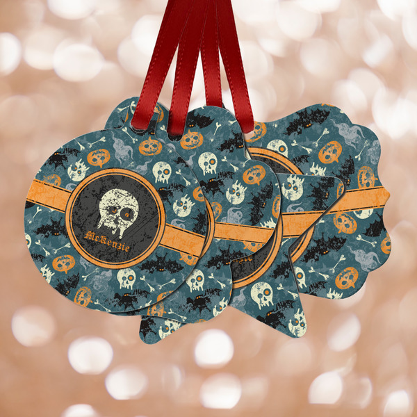 Custom Vintage / Grunge Halloween Metal Ornaments - Double Sided w/ Name or Text