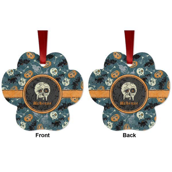 Vintage / Grunge Halloween Metal Paw Ornament - Front and Back