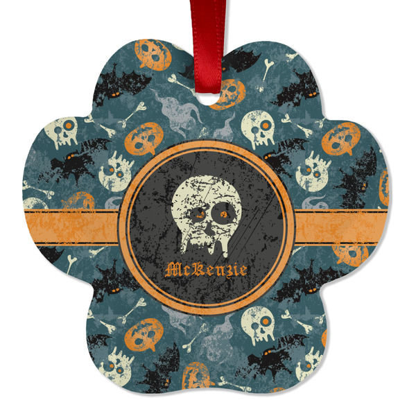 Custom Vintage / Grunge Halloween Metal Paw Ornament - Double Sided w/ Name or Text