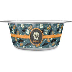 Vintage / Grunge Halloween Stainless Steel Dog Bowl - Large (Personalized)