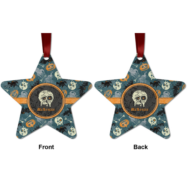 Vintage / Grunge Halloween Metal Star Ornament - Front and Back
