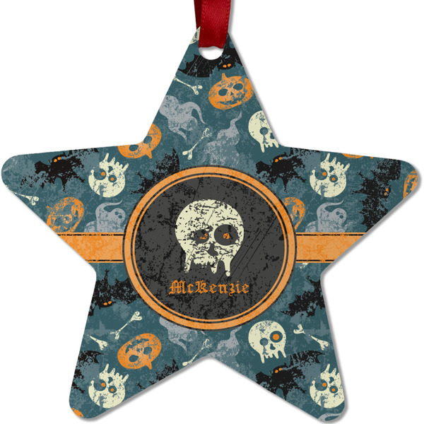 Custom Vintage / Grunge Halloween Metal Star Ornament - Double Sided w/ Name or Text