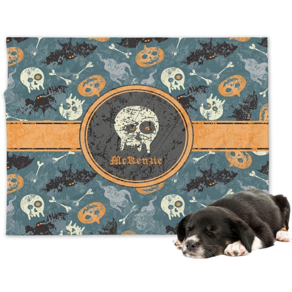 Custom Vintage / Grunge Halloween Dog Blanket - Large (Personalized)
