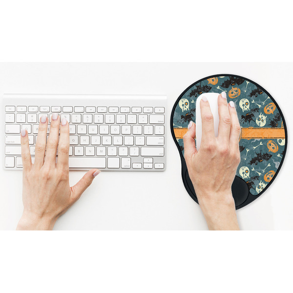 Vintage / Grunge Halloween Mouse Pad with Wrist Rest - LIFESYTLE 2 (in use)