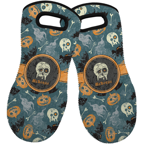 Custom Vintage / Grunge Halloween Neoprene Oven Mitts - Set of 2 w/ Name or Text