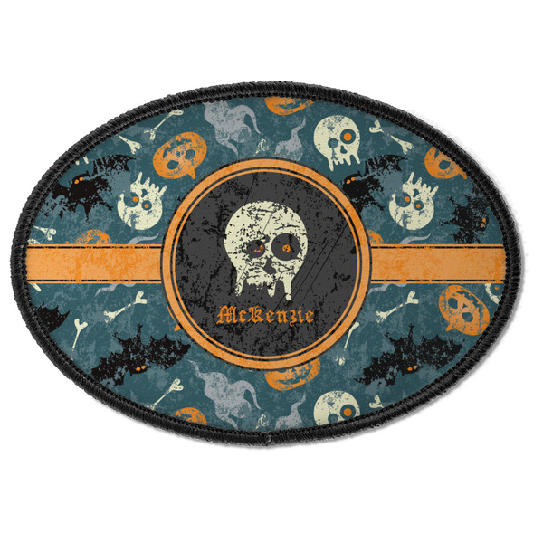 Custom Vintage / Grunge Halloween Iron On Oval Patch w/ Name or Text