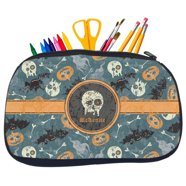 Custom Vintage / Grunge Halloween Neoprene Pencil Case - Medium w/ Name or Text