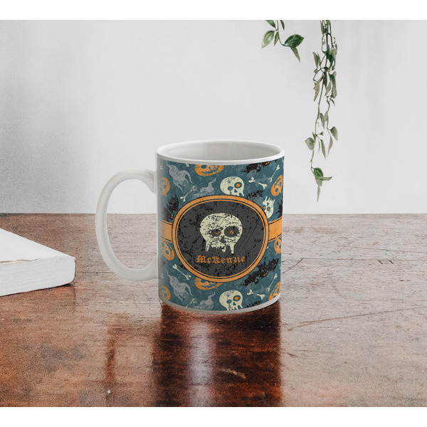 Vintage / Grunge Halloween Personalized Coffee Mug - Lifestyle