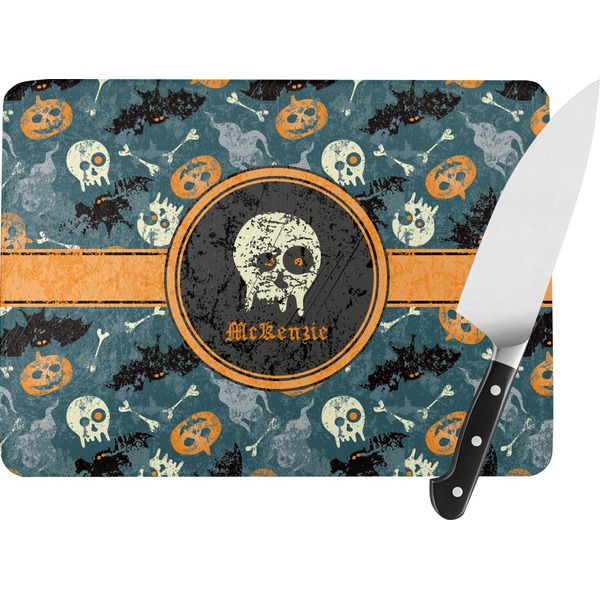 Custom Vintage / Grunge Halloween Rectangular Glass Cutting Board (Personalized)