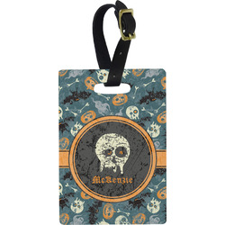Vintage / Grunge Halloween Plastic Luggage Tag - Rectangular w/ Name or Text
