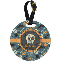 Vintage / Grunge Halloween Plastic Luggage Tag - Round (Personalized)