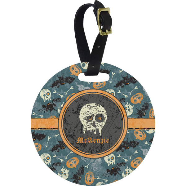 Custom Vintage / Grunge Halloween Plastic Luggage Tag - Round (Personalized)