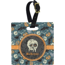 Vintage / Grunge Halloween Plastic Luggage Tag - Square w/ Name or Text