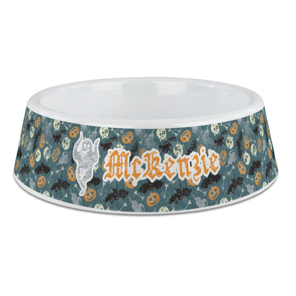Custom Vintage / Grunge Halloween Plastic Dog Bowl - Large (Personalized)