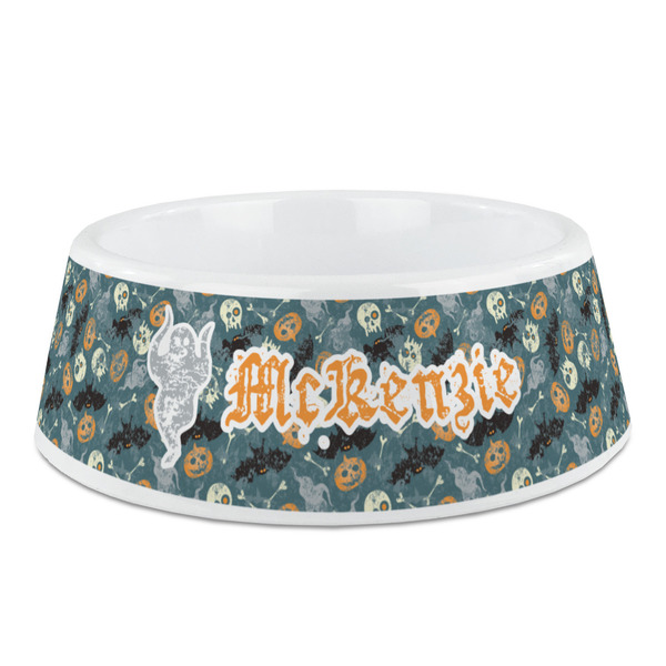 Custom Vintage / Grunge Halloween Plastic Dog Bowl - Medium (Personalized)