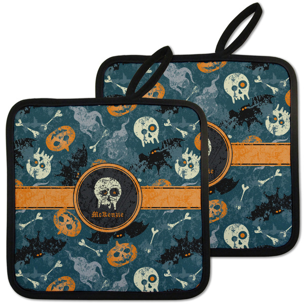 Custom Vintage / Grunge Halloween Pot Holders - Set of 2 w/ Name or Text