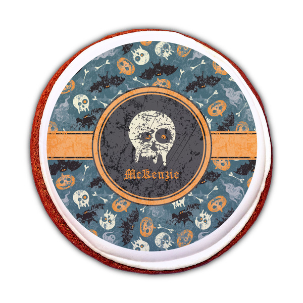 Vintage / Grunge Halloween Printed Icing Circle - Medium - On Cookie