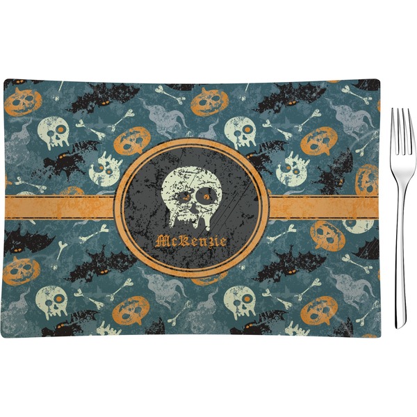 Custom Vintage / Grunge Halloween Rectangular Glass Appetizer / Dessert Plate - Single or Set (Personalized)