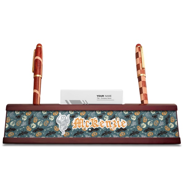 Vintage / Grunge Halloween Red Mahogany Nameplates with Business Card Holder - Straight