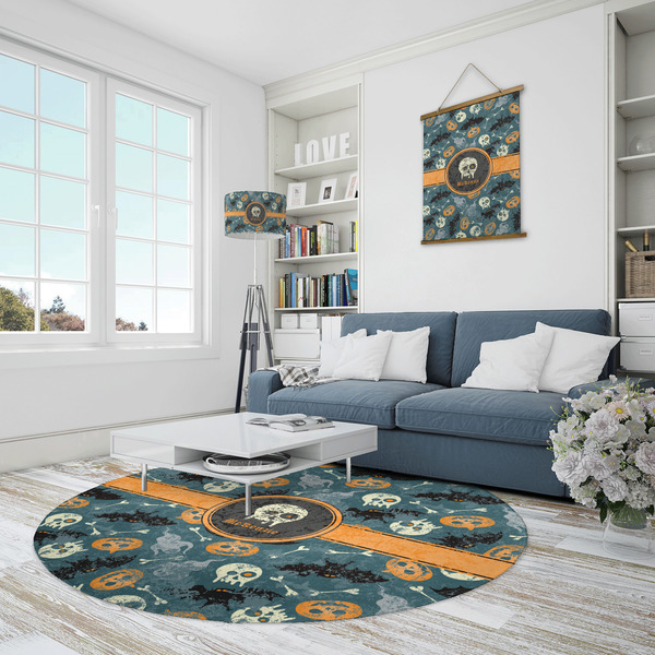 Vintage / Grunge Halloween Round Area Rug - IN CONTEXT
