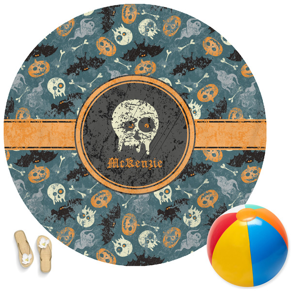Custom Vintage / Grunge Halloween Round Beach Towel (Personalized)