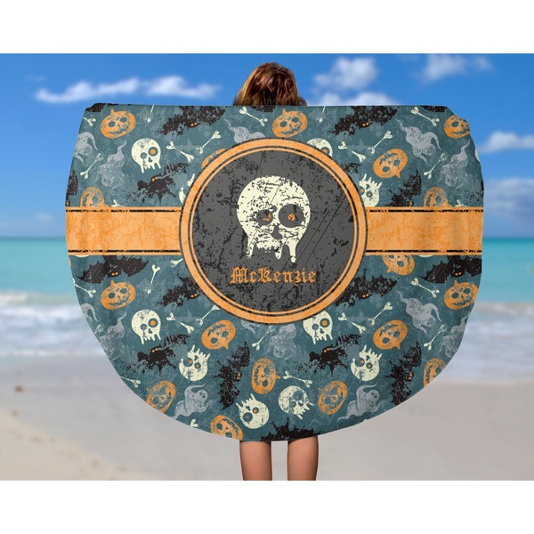 Vintage / Grunge Halloween Round Beach Towel - In Use