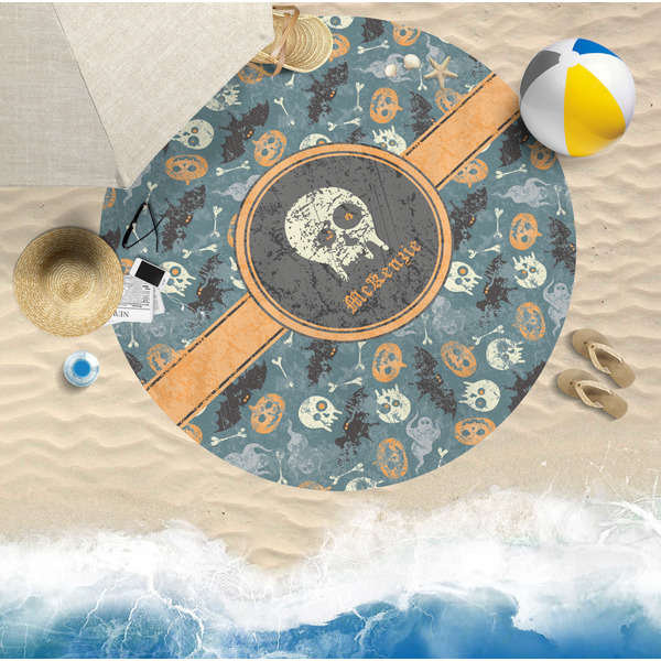 Vintage / Grunge Halloween Round Beach Towel Lifestyle