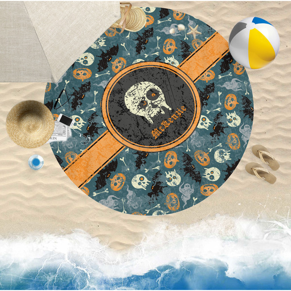 Vintage / Grunge Halloween Round Beach Towel Lifestyle