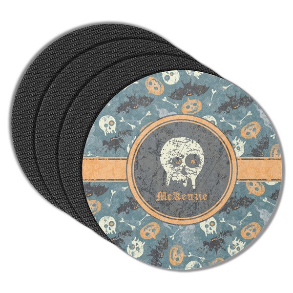 Custom Vintage / Grunge Halloween Round Rubber Backed Coasters - Set of 4 (Personalized)