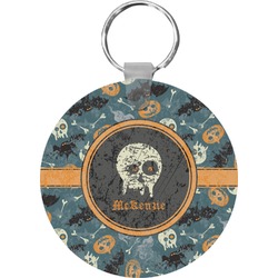 Vintage / Grunge Halloween Round Plastic Keychain (Personalized)