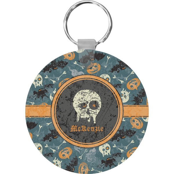 Custom Vintage / Grunge Halloween Round Plastic Keychain (Personalized)