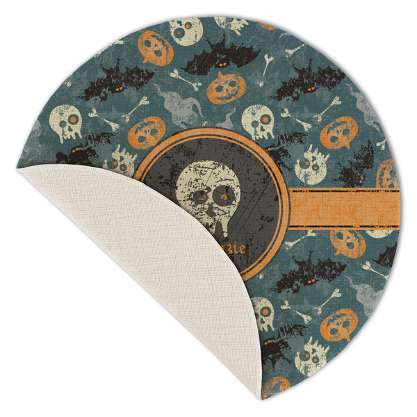 Vintage / Grunge Halloween Round Linen Placemats - Front (folded corner single sided)
