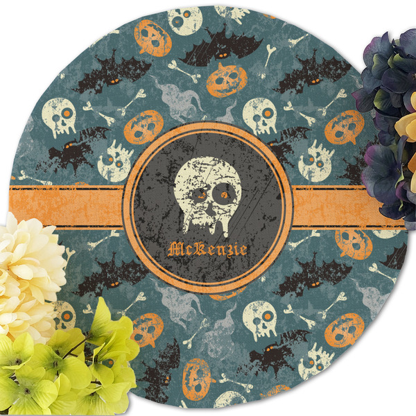 Vintage / Grunge Halloween Round Linen Placemats - Front (w flowers)