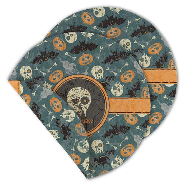 Custom Vintage / Grunge Halloween Round Linen Placemat - Double Sided (Personalized)
