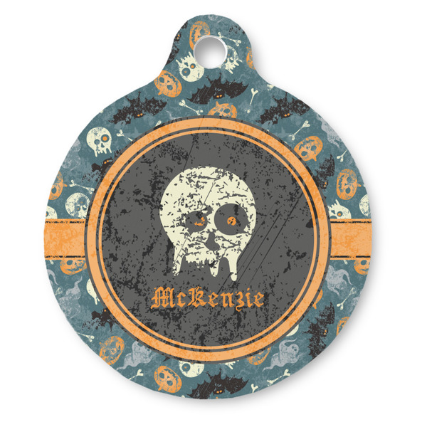 Custom Vintage / Grunge Halloween Round Pet ID Tag - Large (Personalized)