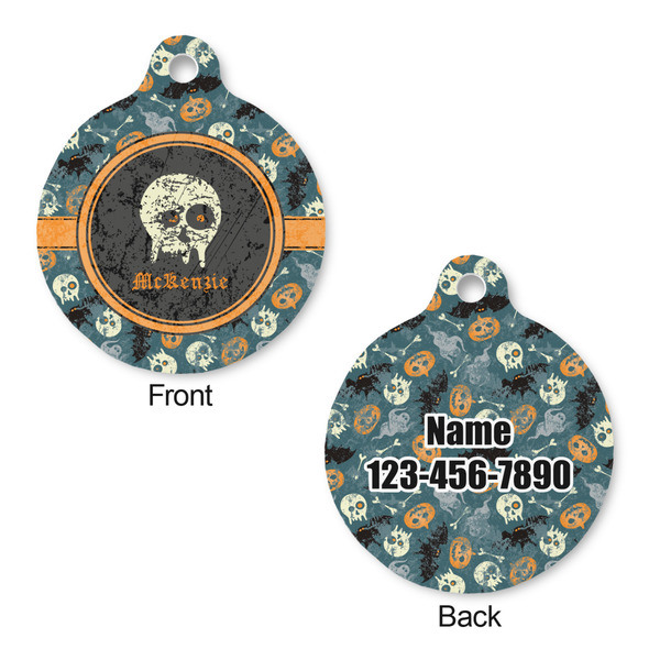 Vintage / Grunge Halloween Round Pet Tag - Front & Back