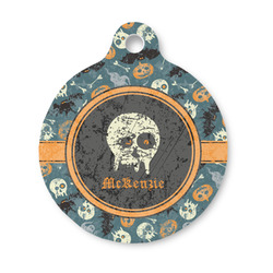 Vintage / Grunge Halloween Round Pet ID Tag - Small (Personalized)