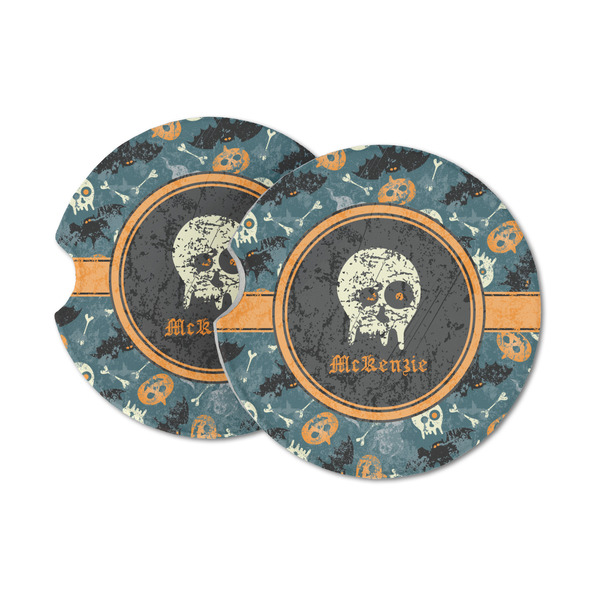Custom Vintage / Grunge Halloween Sandstone Car Coasters - Set of 2 (Personalized)
