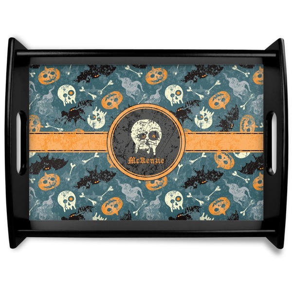 Custom Vintage / Grunge Halloween Black Wooden Tray - Large (Personalized)
