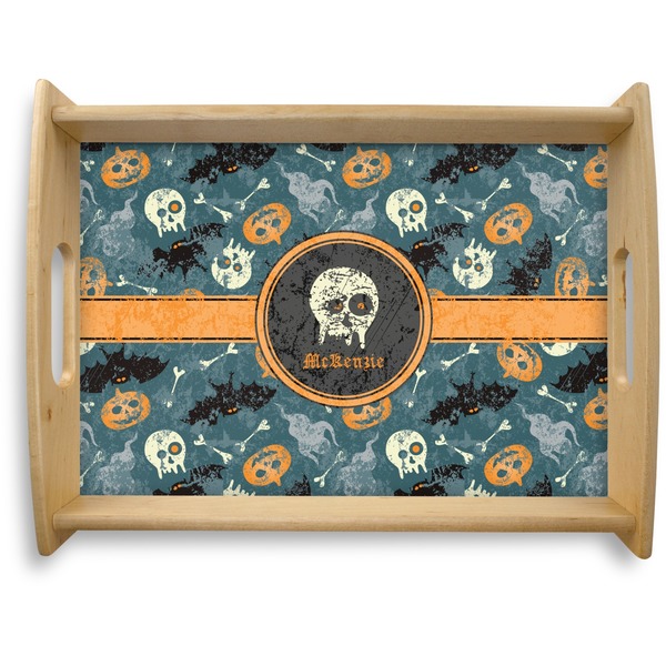 Custom Vintage / Grunge Halloween Natural Wooden Tray - Large (Personalized)