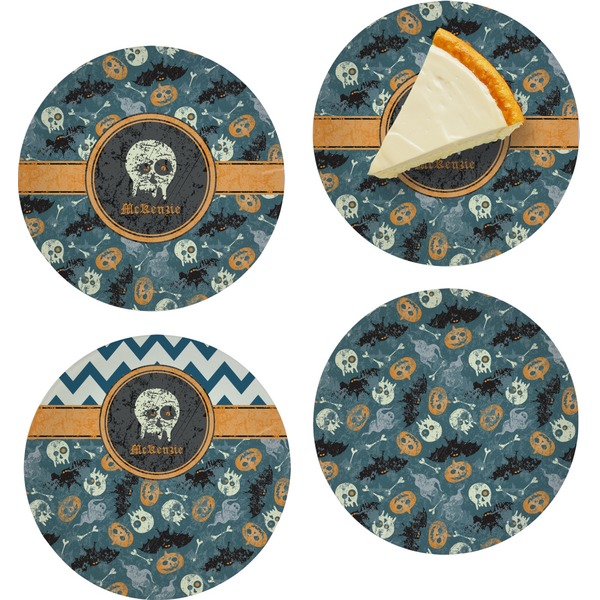 Custom Vintage / Grunge Halloween Set of 4 Glass Appetizer / Dessert Plate 8" (Personalized)