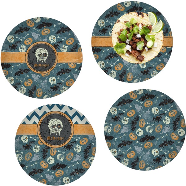 Custom Vintage / Grunge Halloween Set of 4 Glass Lunch / Dinner Plate 10" (Personalized)