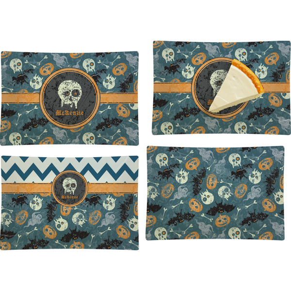 Custom Vintage / Grunge Halloween Set of 4 Glass Rectangular Appetizer / Dessert Plate (Personalized)
