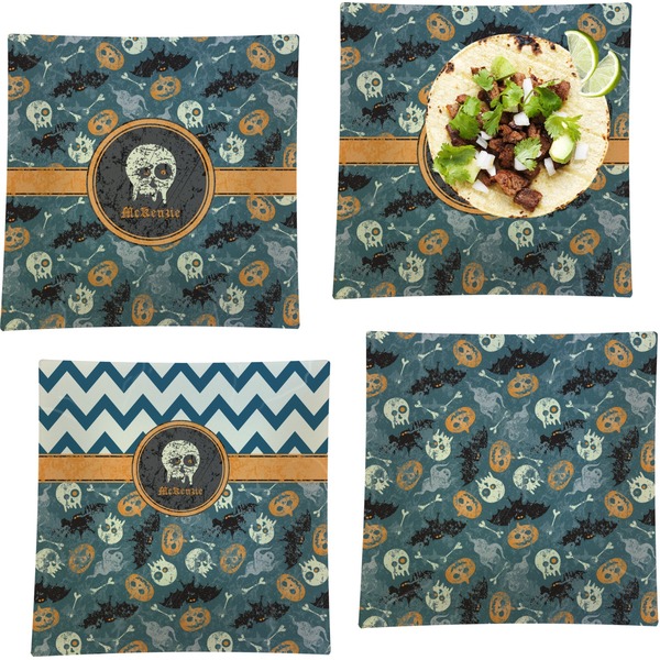 Custom Vintage / Grunge Halloween Set of 4 Glass Square Lunch / Dinner Plate 9.5" (Personalized)