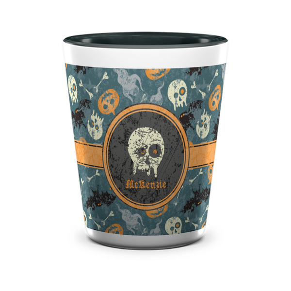 Custom Vintage / Grunge Halloween Ceramic Shot Glass - 1.5 oz - Two Tone - Set of 4 (Personalized)