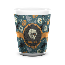 Vintage / Grunge Halloween Ceramic Shot Glass - 1.5 oz - White - Set of 4 (Personalized)