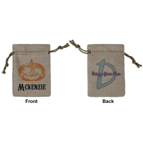 Custom Vintage / Grunge Halloween Small Burlap Gift Bag - Front & Back (Personalized)