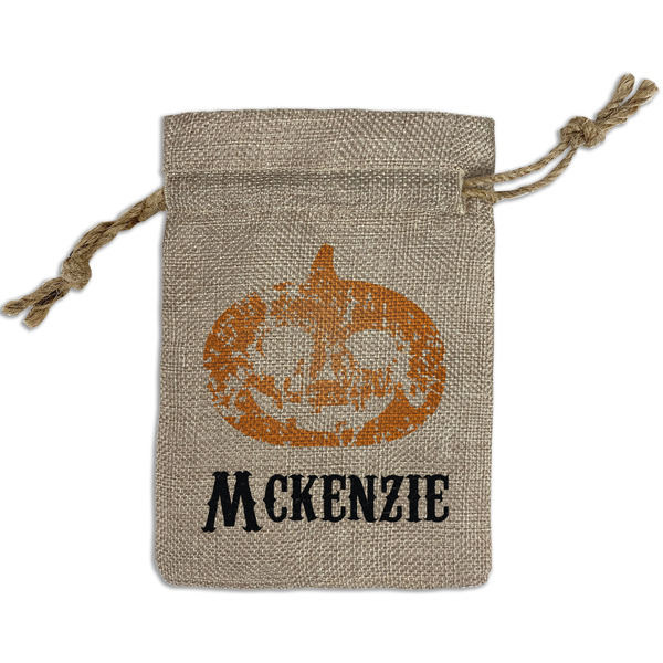Custom Vintage / Grunge Halloween Small Burlap Gift Bag - Front (Personalized)
