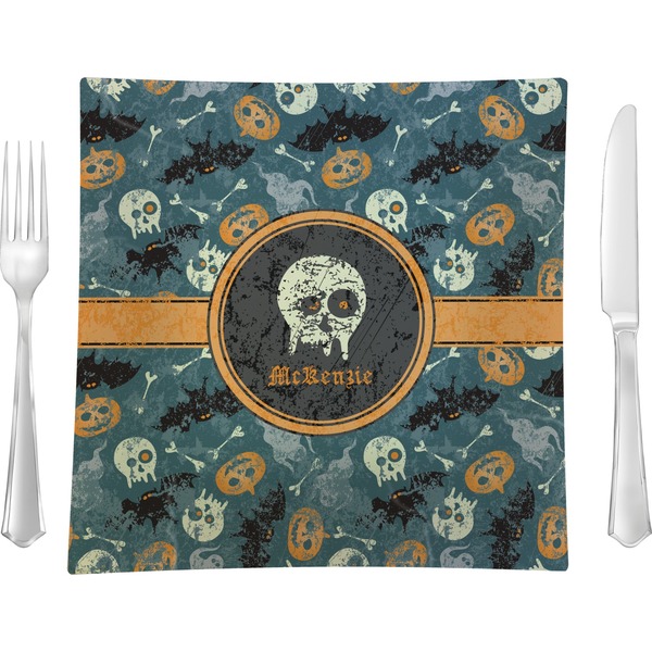 Custom Vintage / Grunge Halloween Glass Square Lunch / Dinner Plate 9.5" (Personalized)