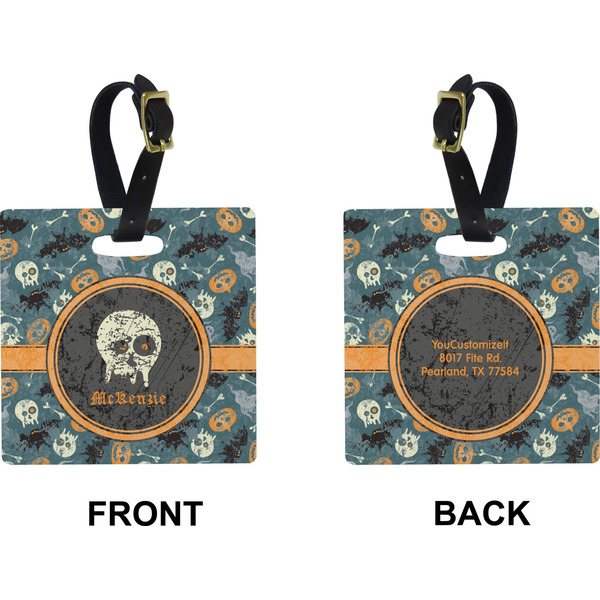 Vintage / Grunge Halloween Square Luggage Tag (Front + Back)